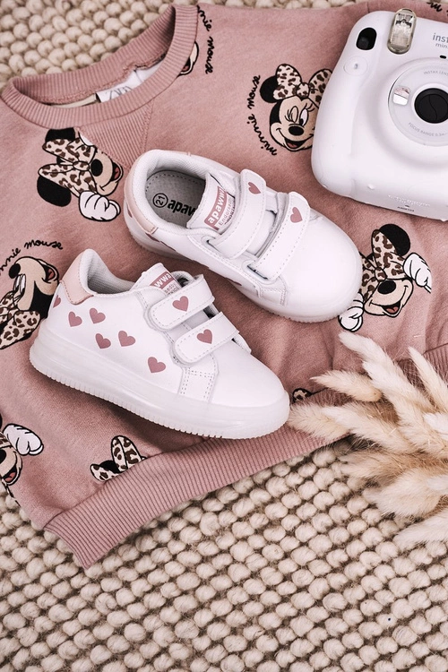 Dziecięce Sportowe Buty Ze Świecącą Podeszwą LED Biało-Różowe Boomer