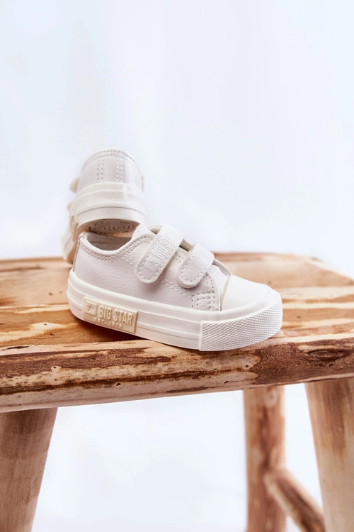 Dziecięce Skórzane Trampki Na Rzep BIG STAR KK374055 Białe