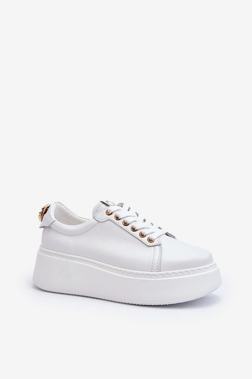 Damskie Skórzane Sneakersy Na Platformie CheBello 4367 Białe