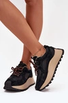 Skórzane Sneakersy Na Platformie Damskie Big Star SS274628 HI-POLY SYSTEM Czarne