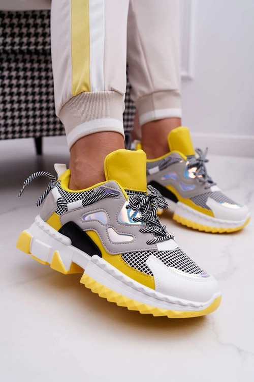 Sportowe Damskie Buty Kolorowe Wstawki Żółte Colored