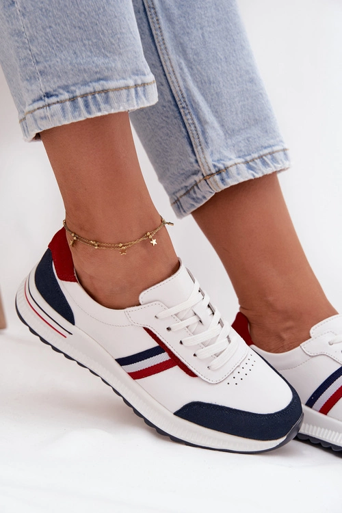 Buty Sportowe Skórzane Damskie Biało-Granatowe Lorvessa