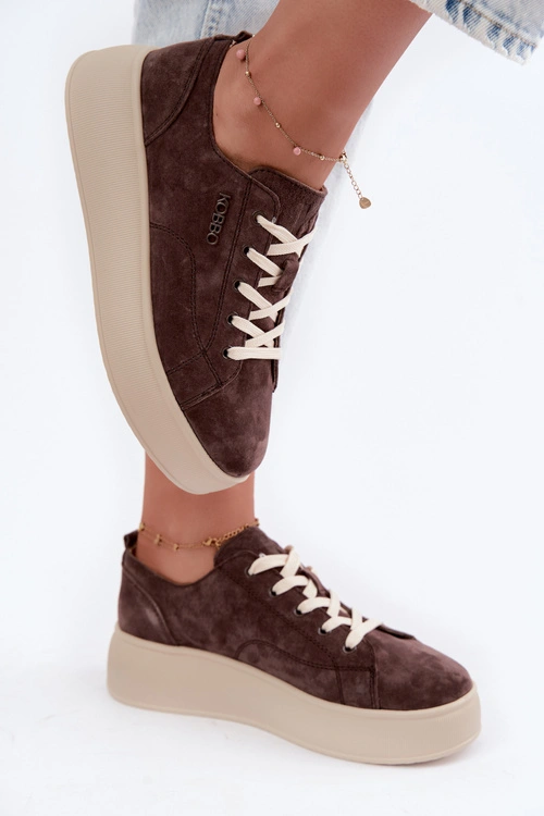 Skórzane Zamszowe Sneakersy Na Platformie Kobbo 41535 Czekoladowe