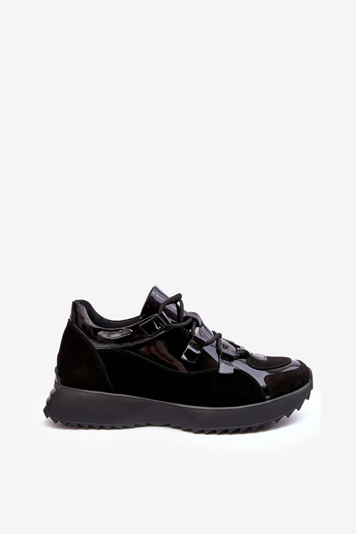 Skórzane Lakierowane Buty Sportowe Damskie M01/2 Zazoo Czarne