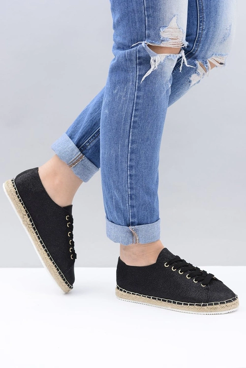 Lu Boo | Czarne Brokatowe Lniane Espadryle Fairy