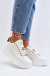 Sneakersy Damskie Na Platformie Z Ozdobami Białe Herbisa