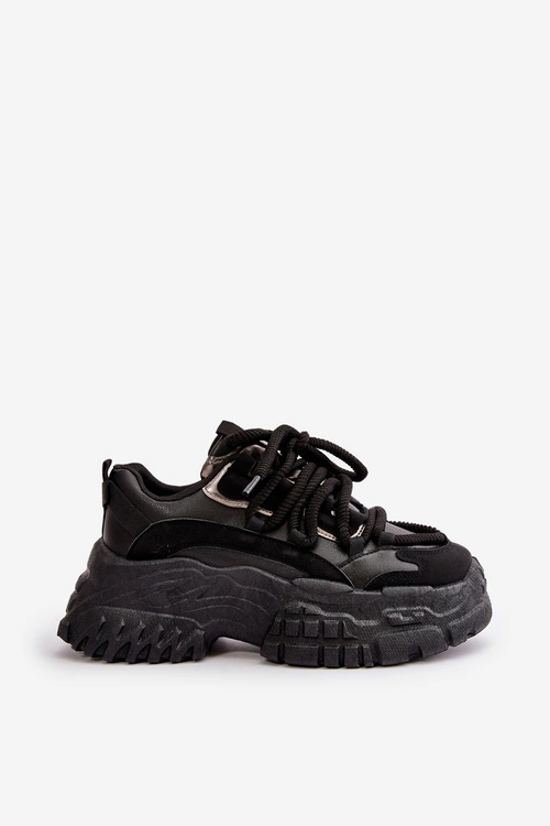 Sneakersy Damskie Na Masywnej Podeszwie Czarne Nevela