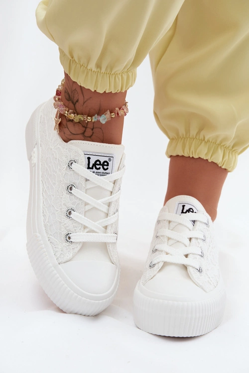 Koronkowe Trampki Damskie Na Platformie LEE ISLA LACE WOMEN LOW 50261003.1FG Białe