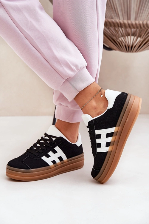 Sneakersy Damskie Na Platformie Czarne Syliyana