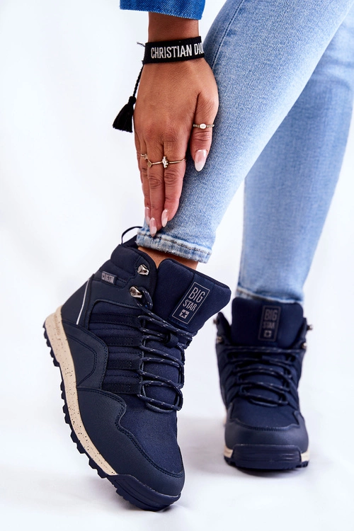 Damskie Wysokie Buty Trekkingowe Big Star KK274611 Granatowe