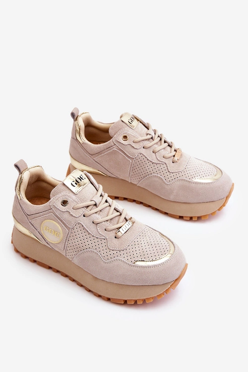 Damskie Zamszowe Buty Sportowe Na Platformie GOE LL2N4001 Beżowe