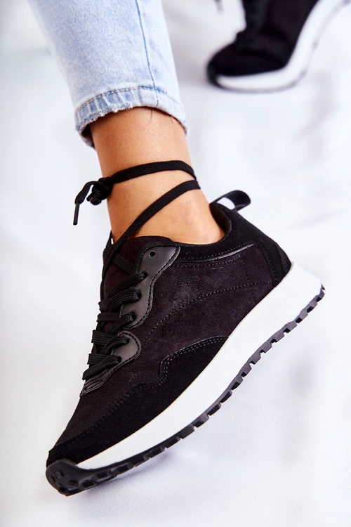 Damskie Zamszowe Buty Sportowe Czarne Nayla