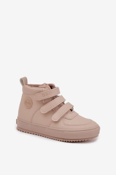Ocieplane Botki Sneakersy Dziecięce Na Rzepy Big Star SS374072 Beżowe
