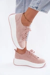 Skórzane Zamszowe Sneakersy Damskie Na Platformie Różowe Inaya