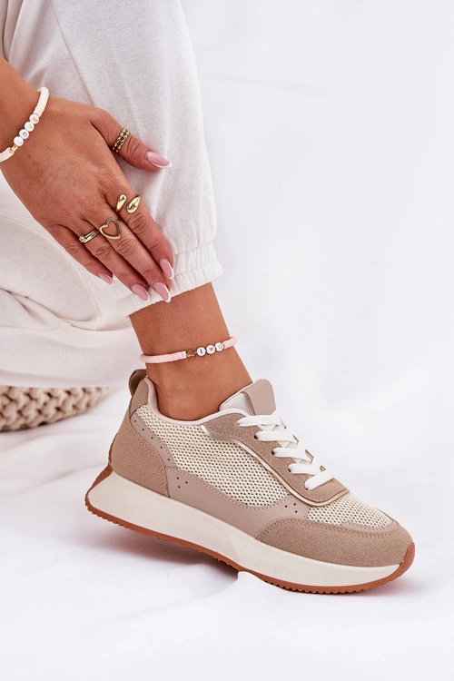 Buty Sportowe Damskie Z Siateczką Na Platformie Khaki Poova