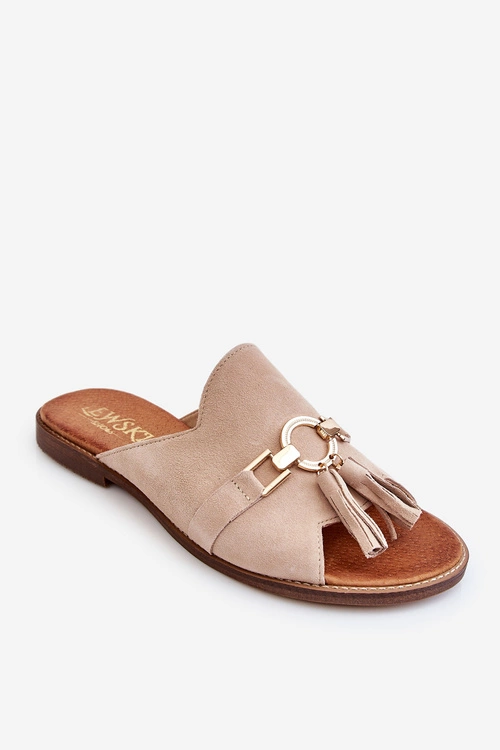 Damskie Zamszowe Klapki Lewski Shoes 3226 Beżowe