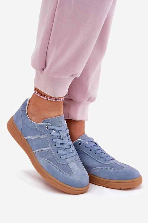 Zamszowe Niskie Sneakersy Damskie Niebieskie Paliana