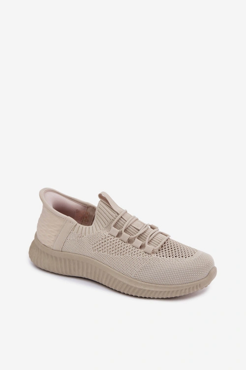 Materiałowe Wsuwane Buty Sportowe Damskie Beżowe Olive