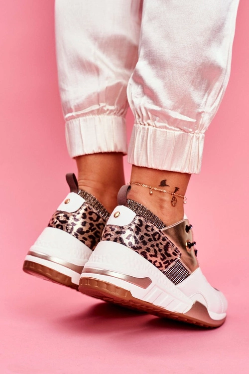 Sportowe Damskie Buty Sneakersy Biało Złote Sempre