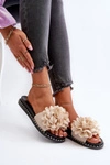 Klapki Damskie Ozdobione Kwiatami Beżowe Cellanen