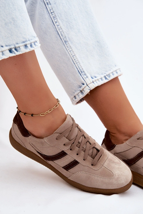 Skórzane Zamszowe Sneakersy Damskie Zazoo N1176S2 Ciemnobeżowe