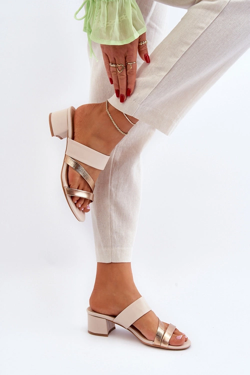 Klapki Damskie Na Niskim Obcasie Beżowe Rosila