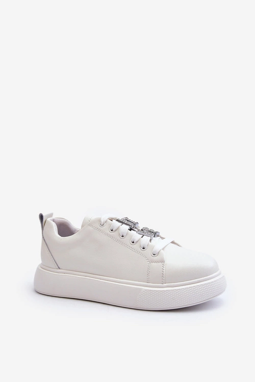 Damskie Sneakersy Skórzane Z Ozdobami Białe Dysuria