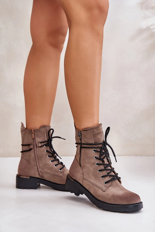 Wysokie Botki Workery Z Suwakami Ciemnobeżowe Maisa