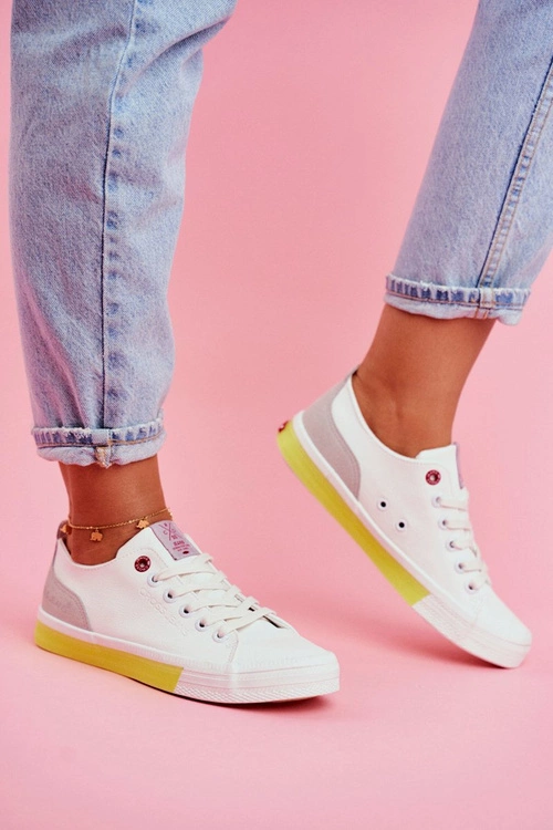 Trampki Damskie Cross Jeans Biało Żółte FF2R4042C