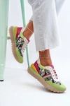 Sneakersy Damskie Skórzane Na Platformie Maciejka 06322-09 Zielono-Różowe