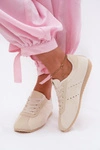 Sneakersy Damskie Z Eko Zamszu Niskie Jasnobeżowe Melvelin