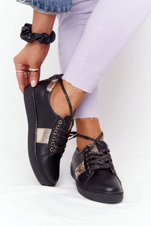 Damskie Skórzane Tenisówki Lewski Shoes 2786-0 Czarno-Złote
