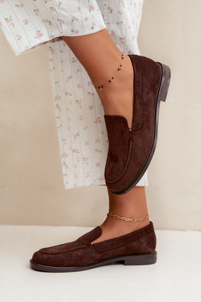 Loafersy Mokasyny Damskie Z Eko Zamszu Czekoladowe Laisie