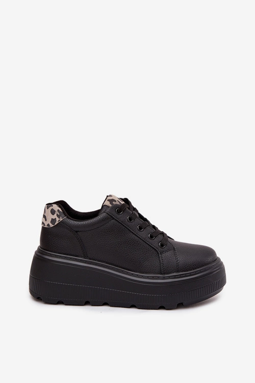Skórzane Sneakersy Damskie Na Platformie Panterka Vinceza 89144 Czarne