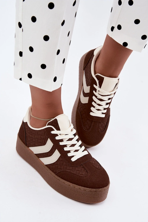 Sneakersy Damskie Na Platformie Z Paskami Czekoladowe Kaya