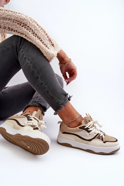 Sneakersy Damskie Na Platformie Brązowe Etnaria