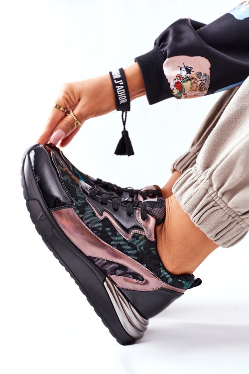 Sportowe Damskie Buty Sneakersy Czarne Multi Buckland