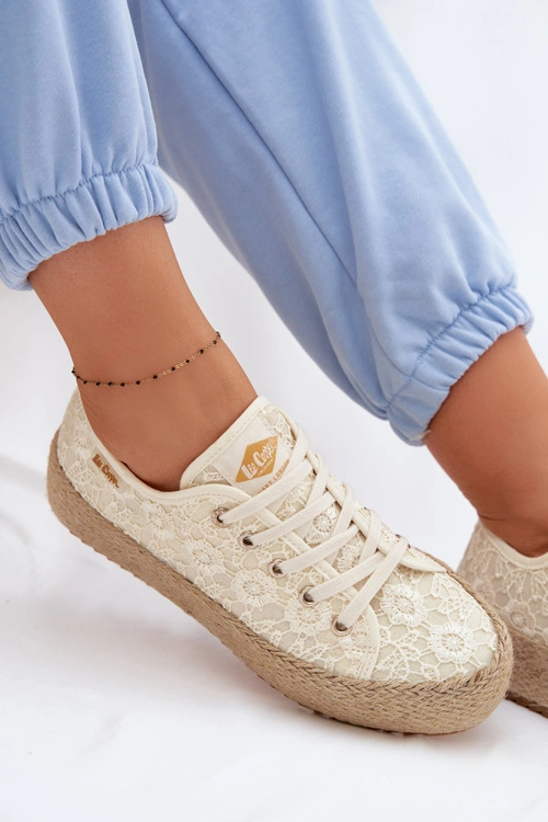 Koronkowe Trampki Espadryle Na Platformie Lee Cooper LCW-26-31-4328 Beżowe