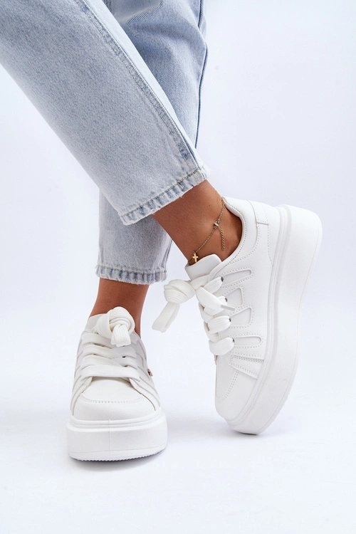 Sneakersy Damskie Na Platformie Białe Asylia