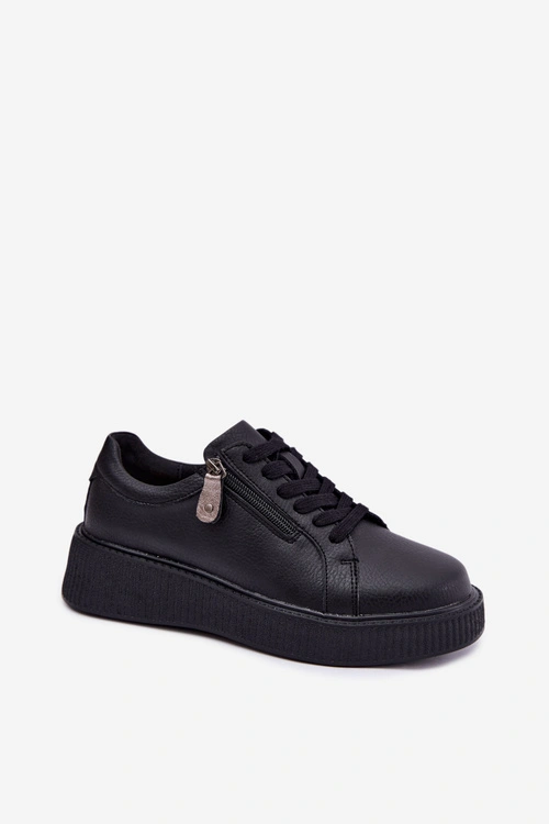 Sneakersy Damskie Z Naturalnej Skóry Na Platformie Czarne Corisa