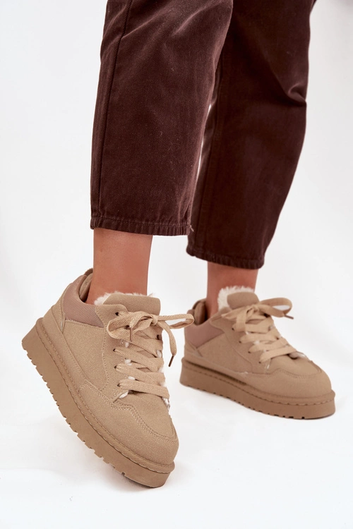 Sneakersy Damskie Ocieplane Futerkiem Beżowe Cyrissa