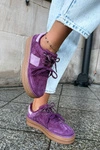Skórzane Zamszowe Sneakersy Damskie Ocieplane Big Star UU274772 Fioletowe
