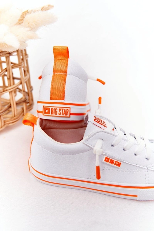 Dziecięce Skórzane Trampki BIG STAR HH374036 Biało-Pomarańczowe