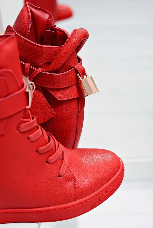 Damskie Czerwone Sneakersy Złota Kłódka Koturn Hudgens