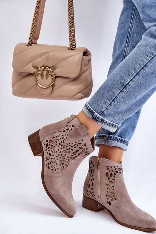 Damskie Ażurowe Botki Lewski Shoes 2909 Jasnobrązowe