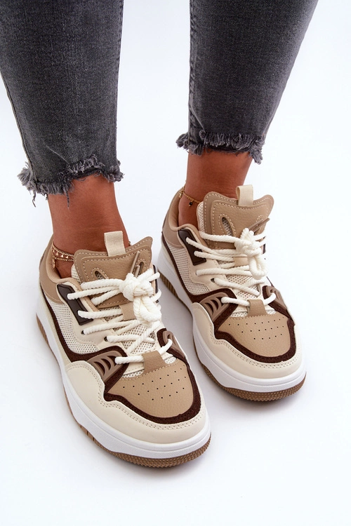 Sneakersy Damskie Na Platformie Brązowe Etnaria