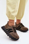 Skórzane Zamszowe Sneakersy Damskie Na Platformie Vinceza 41520 Ciemnozielone