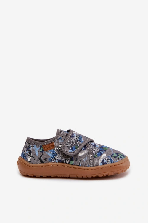 Kapcie Dziecięce Chłopięce Na Rzep Barefoot Surfer Froddo G1700438-7 Szare