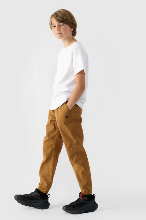Chłopięce Spodnie Joggery Casual Gładkie 4F 4FJWMM00TTROM0812-82S Brązowe