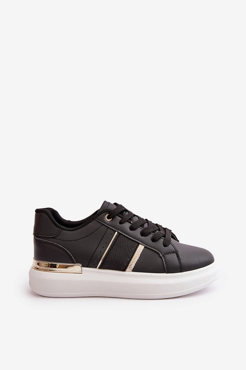 Modne Sneakersy Damskie Na Platformie Z Eko Skóry Czarne Nevisase